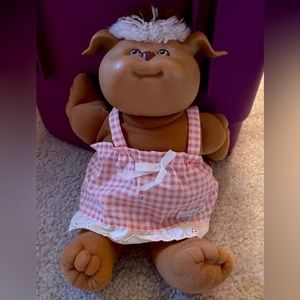Vintage 1983 Cabbage Patch Kids Koosas Brown Dog in Sundress Xavier Roberts